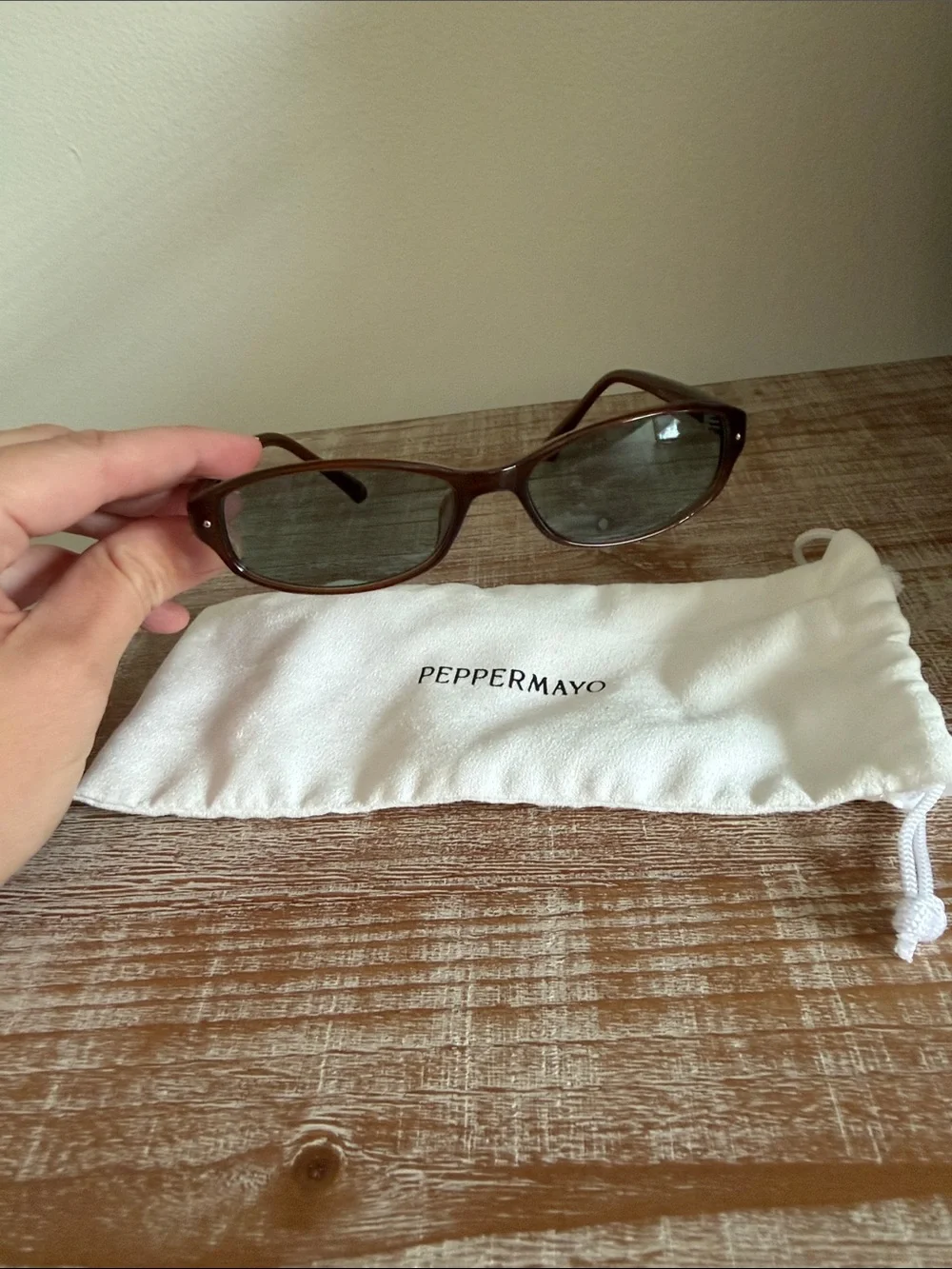 Peppermayo NWOT Kiss & Tell Sunglasses Sunglasses Brown Frames Blue Lenses